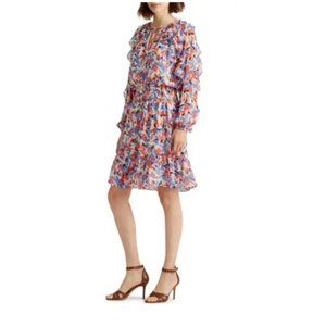 Lauren Ralph Lauren Floral Print Crinkled Georgette Cascade Ruffle Dress